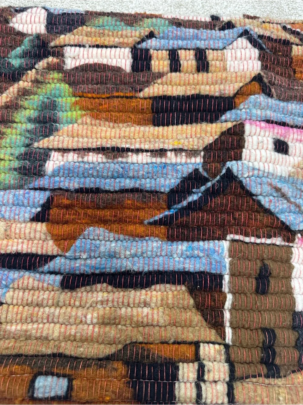 Vintage Handwoven Andean Village Tapestry Wall Art made in PERU- 53”x40”.